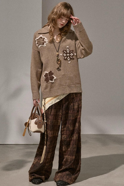 Volumetric Snowflake V-Neck Casual Sweater