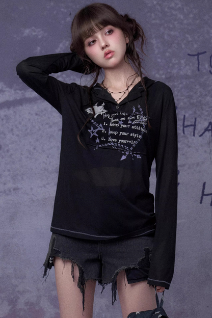 Mesh Graffiti Hooded Top Matching Set