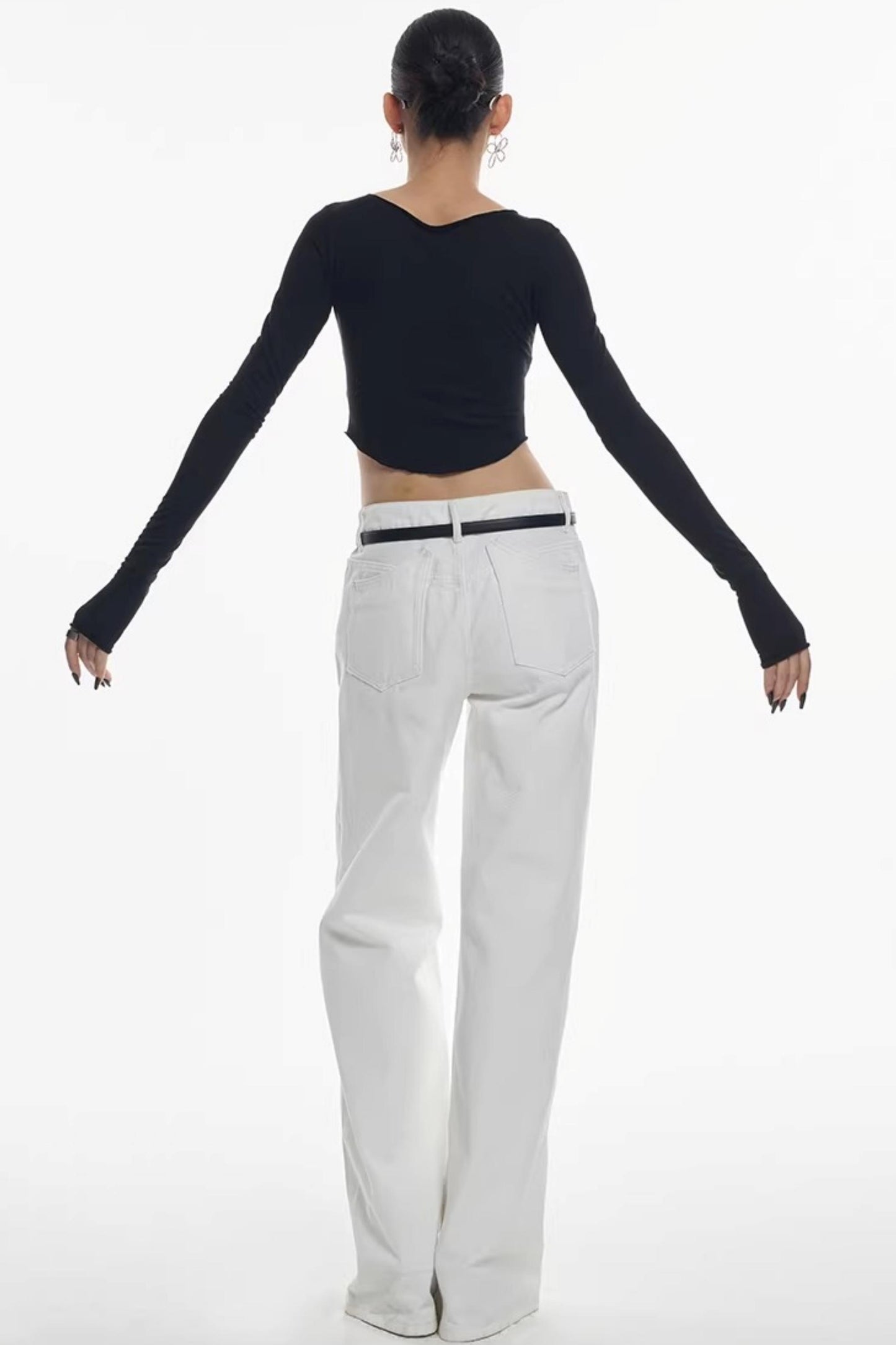 Weiße Mid-Waist Weite Hose