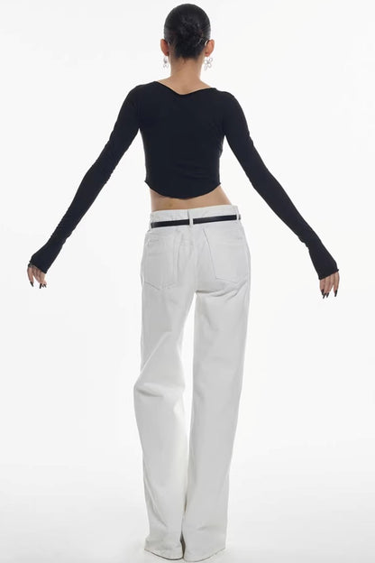 Weiße Mid-Waist Weite Hose