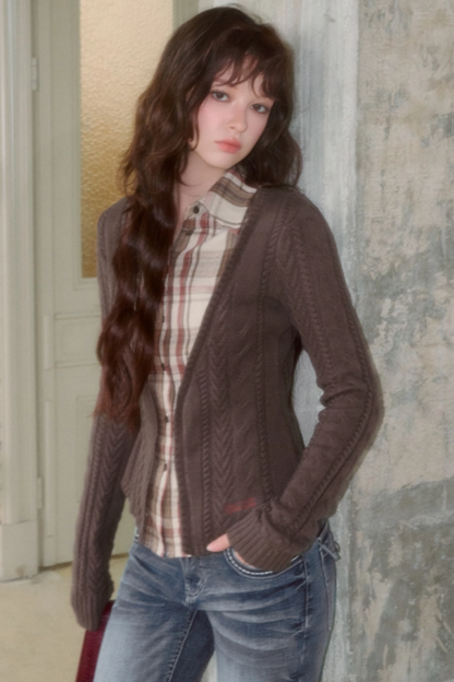 Plaid Splicing Fake Two-Piece Knit Sweater