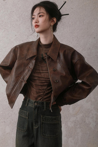 Cocoa Brown Retro Leather Jacket