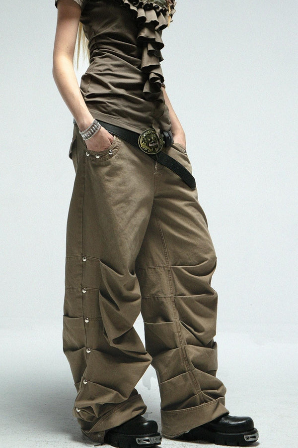 Distressed Pleated Cotton Trousers