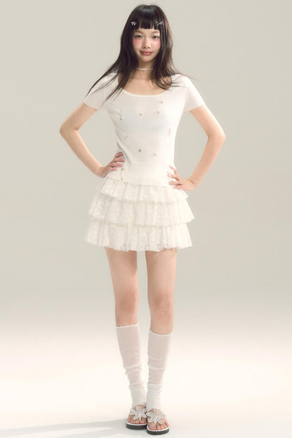 3D Shell Bead Knit Tee