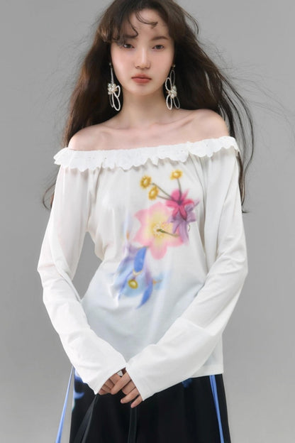 Slanted Shoulder Long-Sleeved Tencel Tee