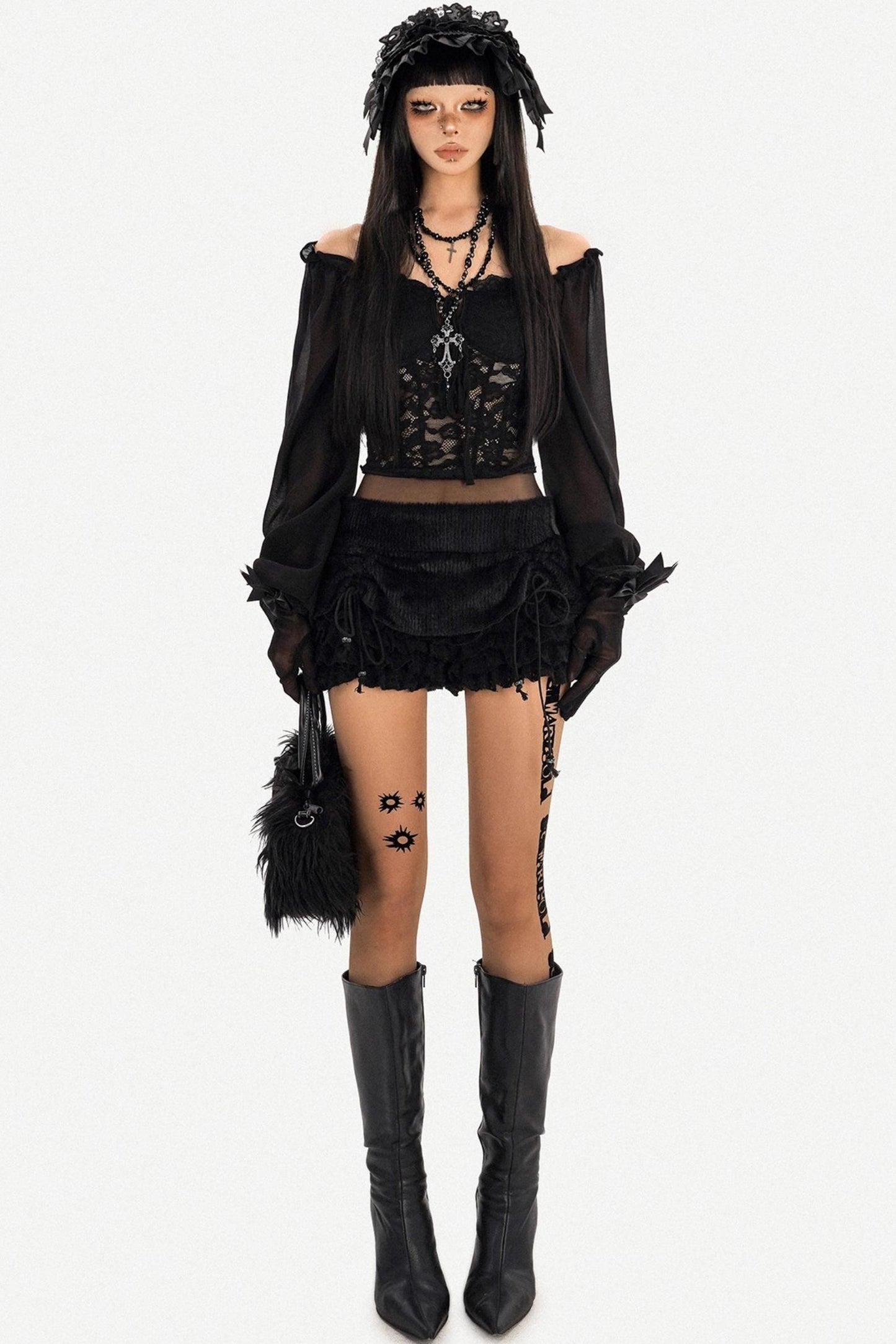 Black Plush Ruffle Shorts