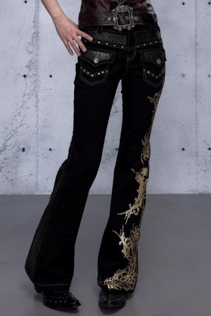 Retro Gold Foil Denim Pants