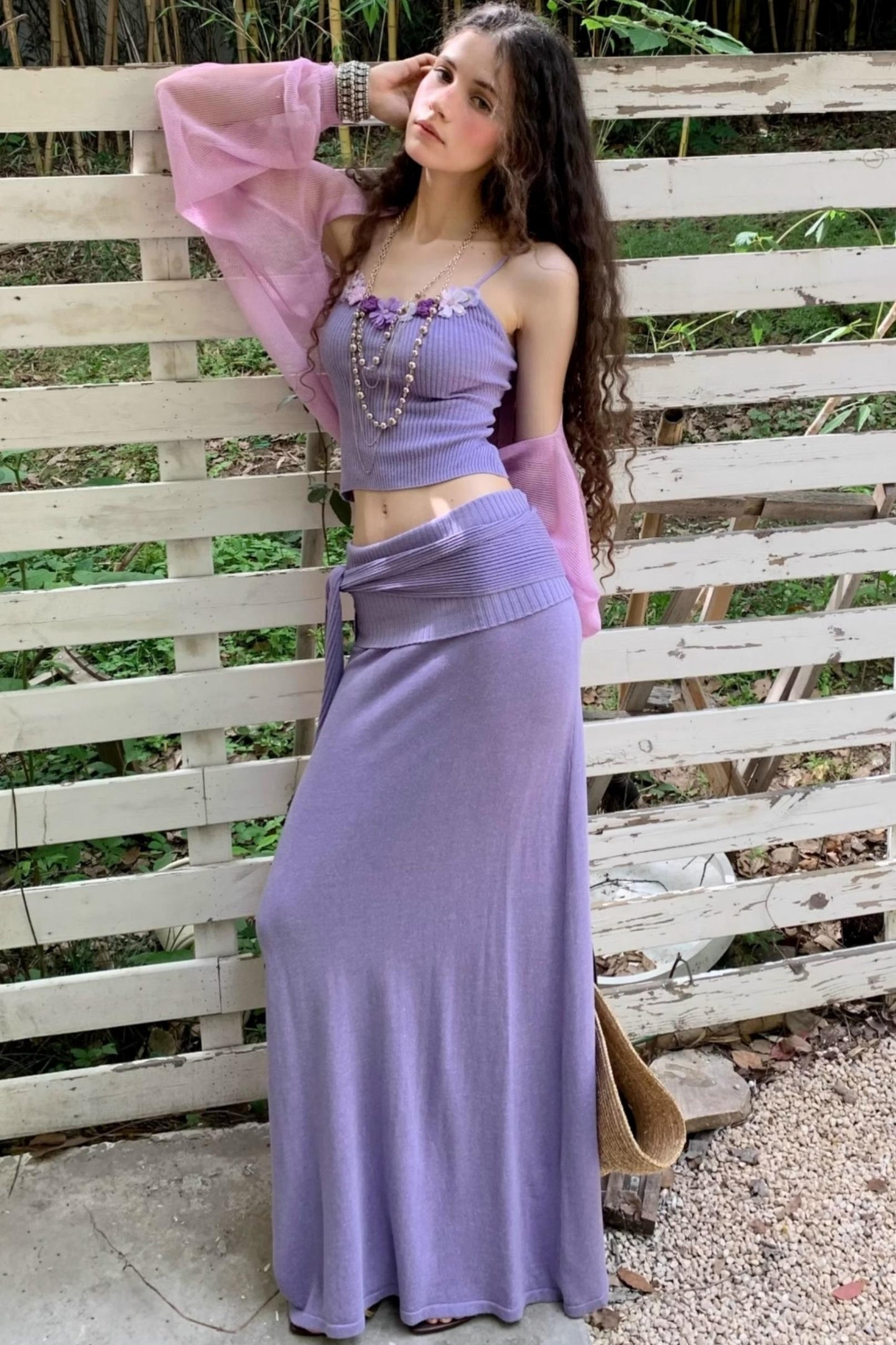 Floral Halter Skirt Cardigan Set-Up