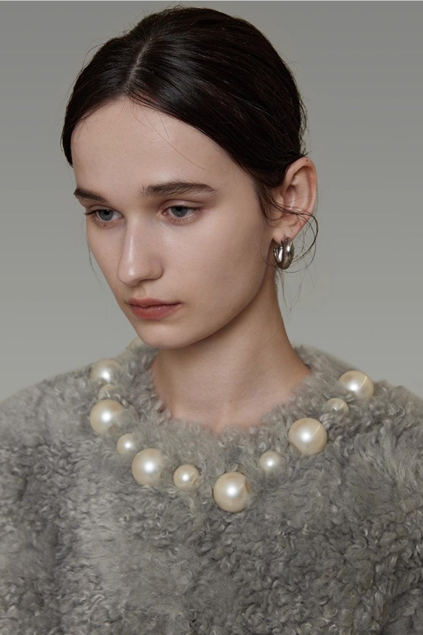 Pearl Collar Faux Fur Jacket