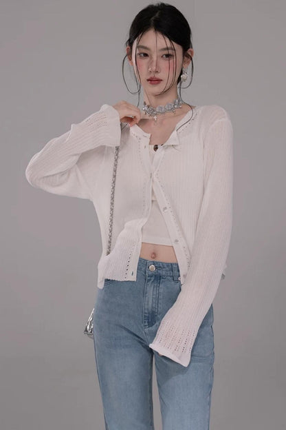 Cloud White Knit Cardigan Top