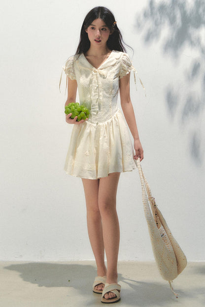 Holiday Embroidered Bubble Sleeve Dress