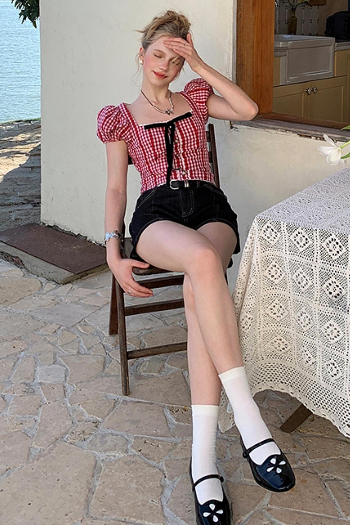 Pink Lace Bubble Sleeve Top