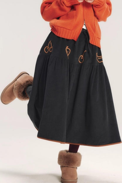 Hand-Painted Corduroy Skirt