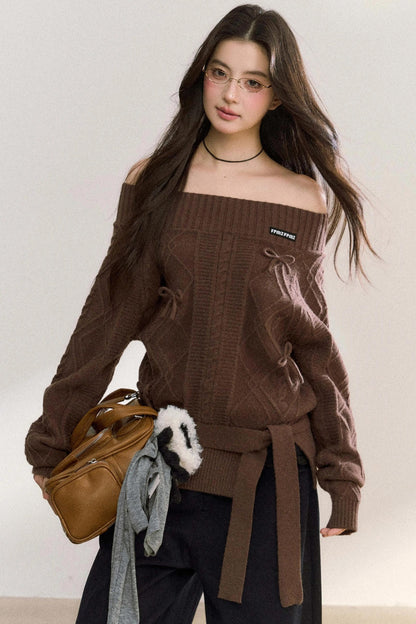 One-Shoulder Bow Knit Top