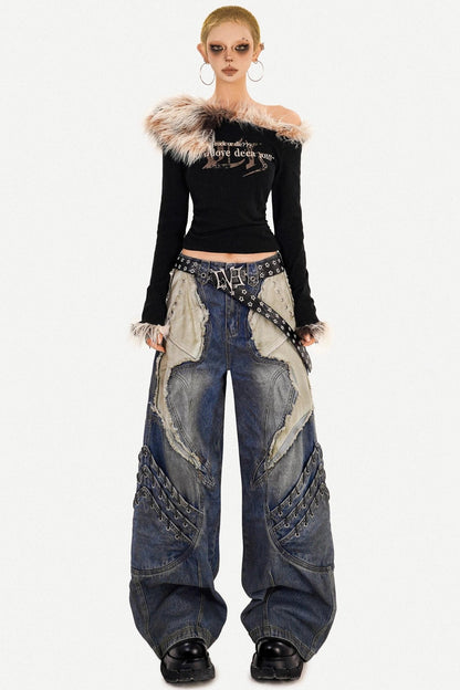 Irregular Patchwork Wide-Leg Pants