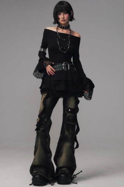 Retro Washed Flared Denim Pants