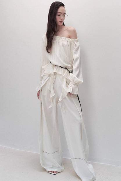 French Design One-Shoulder Ruffle Shirt