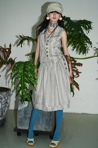 Slim Vintage Linen Layered Vest