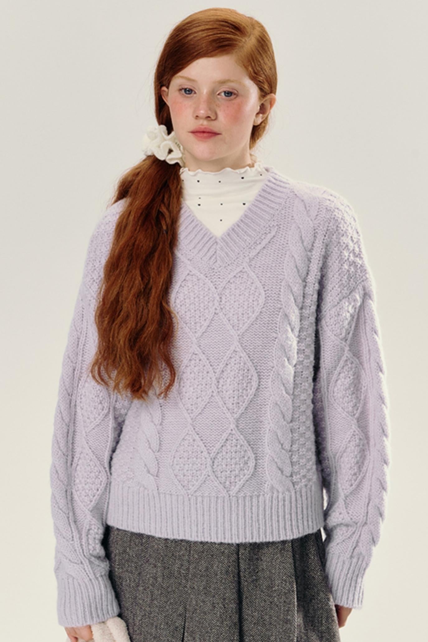 Purple V-Neck Pullover Knit Sweater