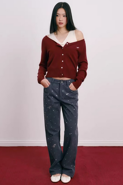 Color-Blocked Velvet Knit Cardigan