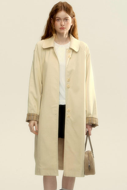 Apricot Patchwork Check Midi Trench Coat