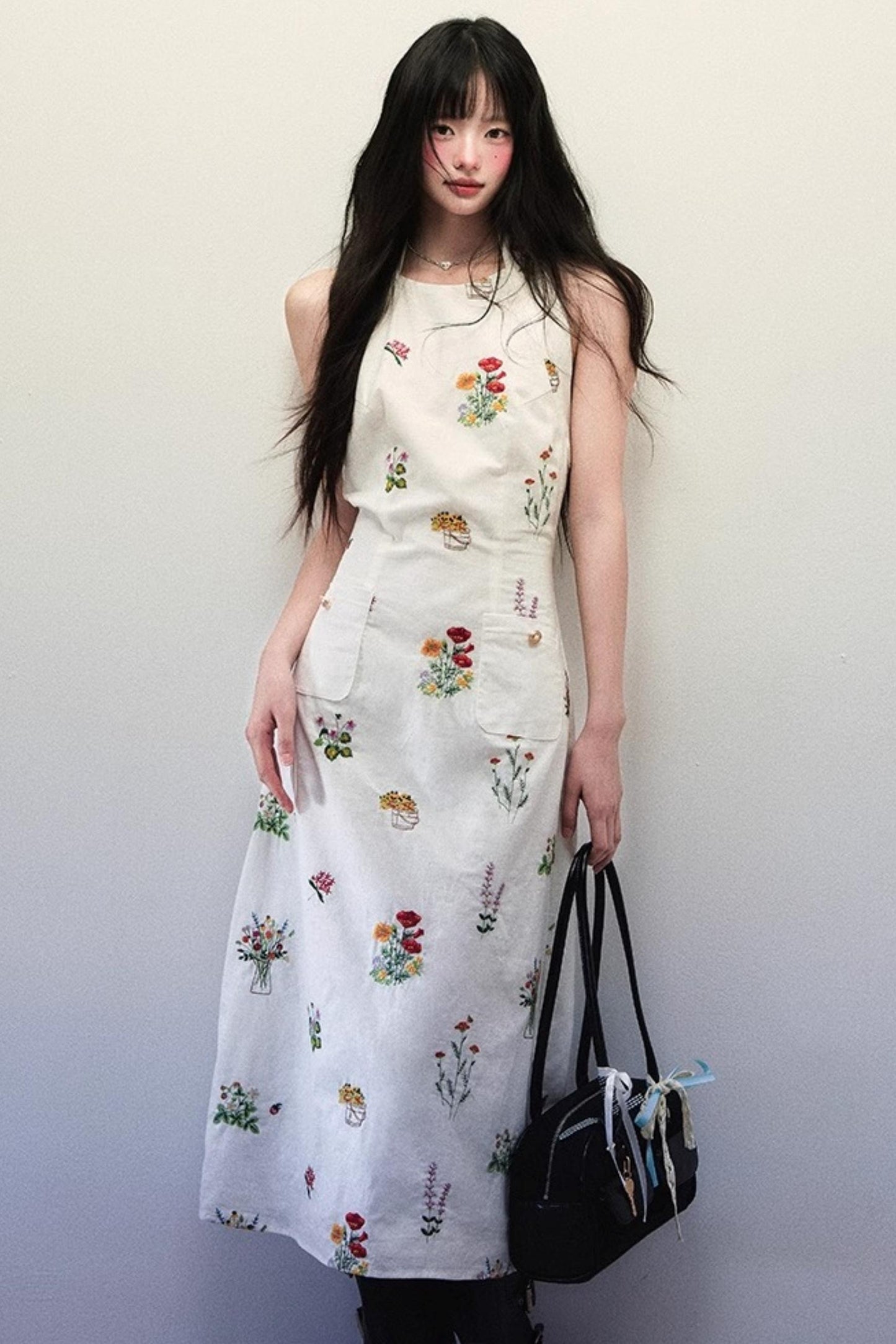 Summer Backless Embroidered Floral Dress