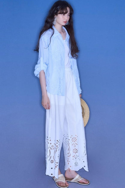 Cotton Cut-out Strappy Straight-leg Trousers