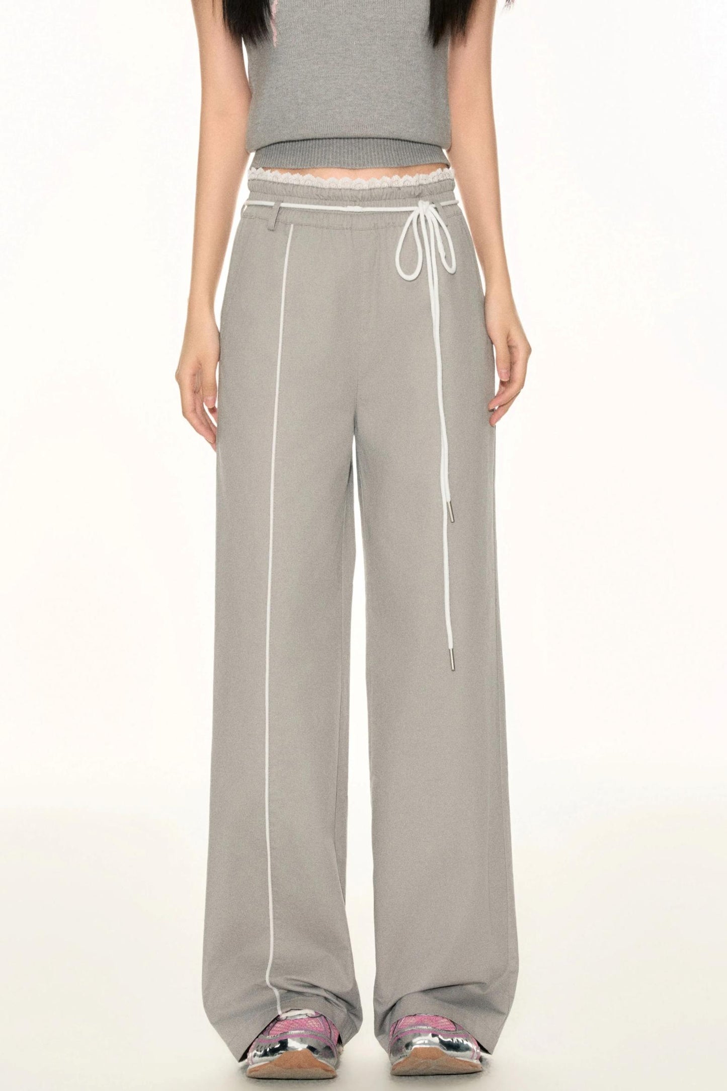 Lace Waist Wide-Leg Pants