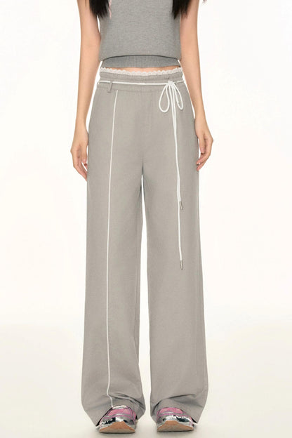 Lace Waist Wide-Leg Pants