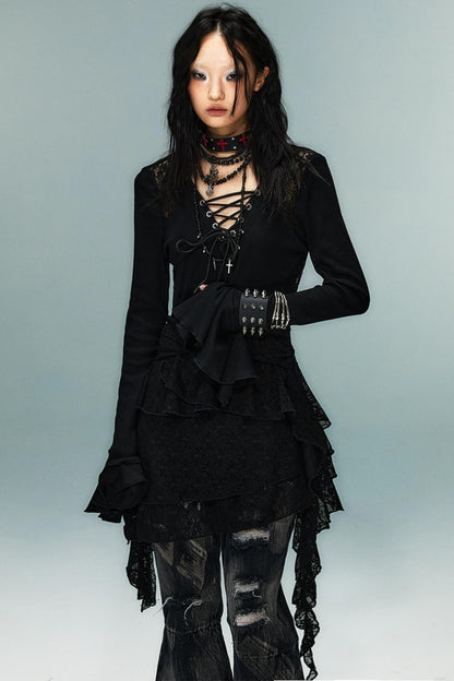 Dark Punk Goth Skinny Ruffle Dress