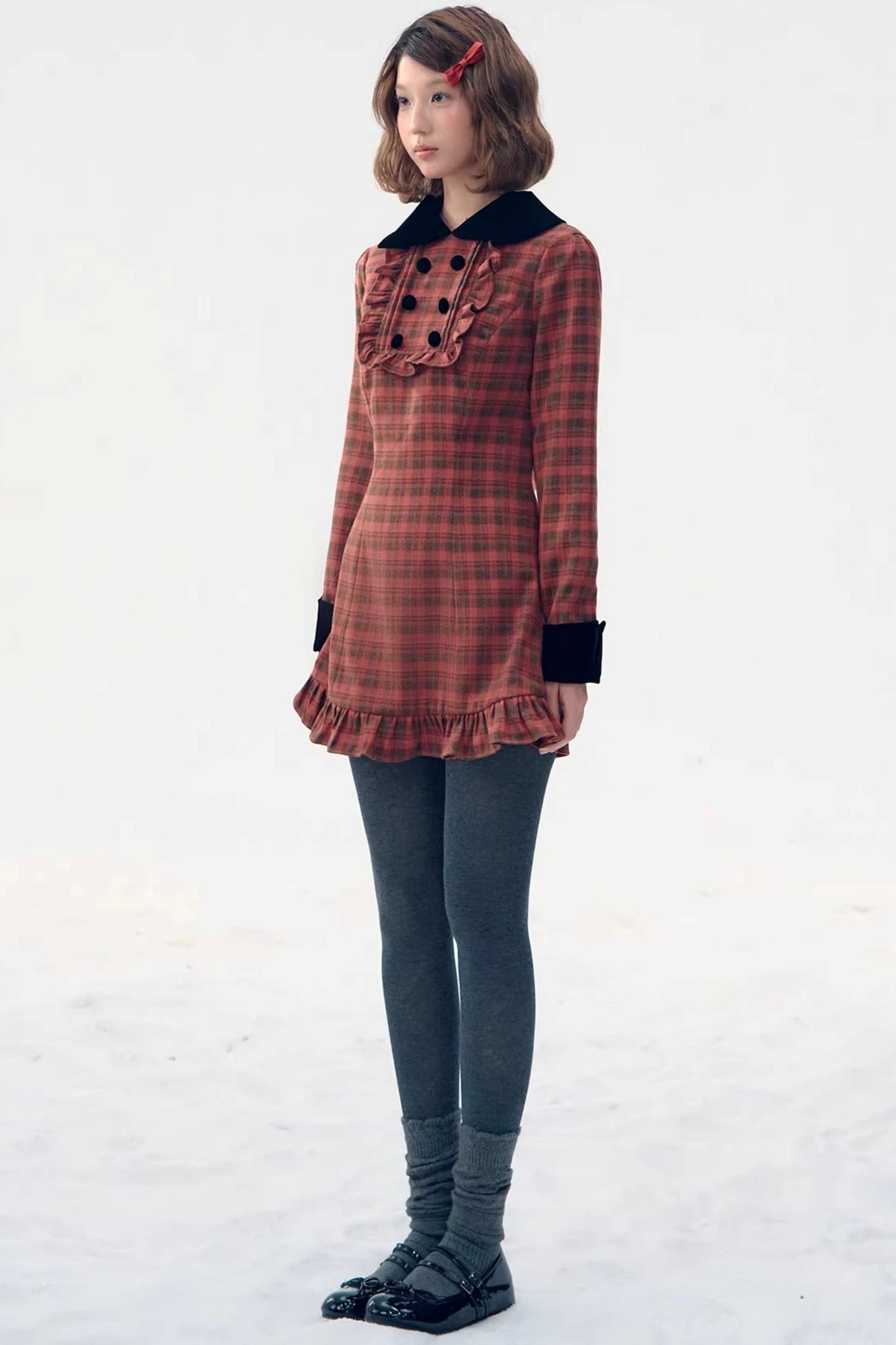 Red Plaid Velvet Dress