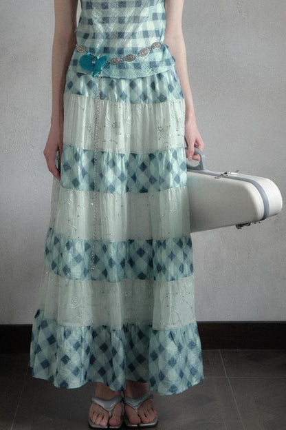 Moonfall Ice Blue Plaid Skirt