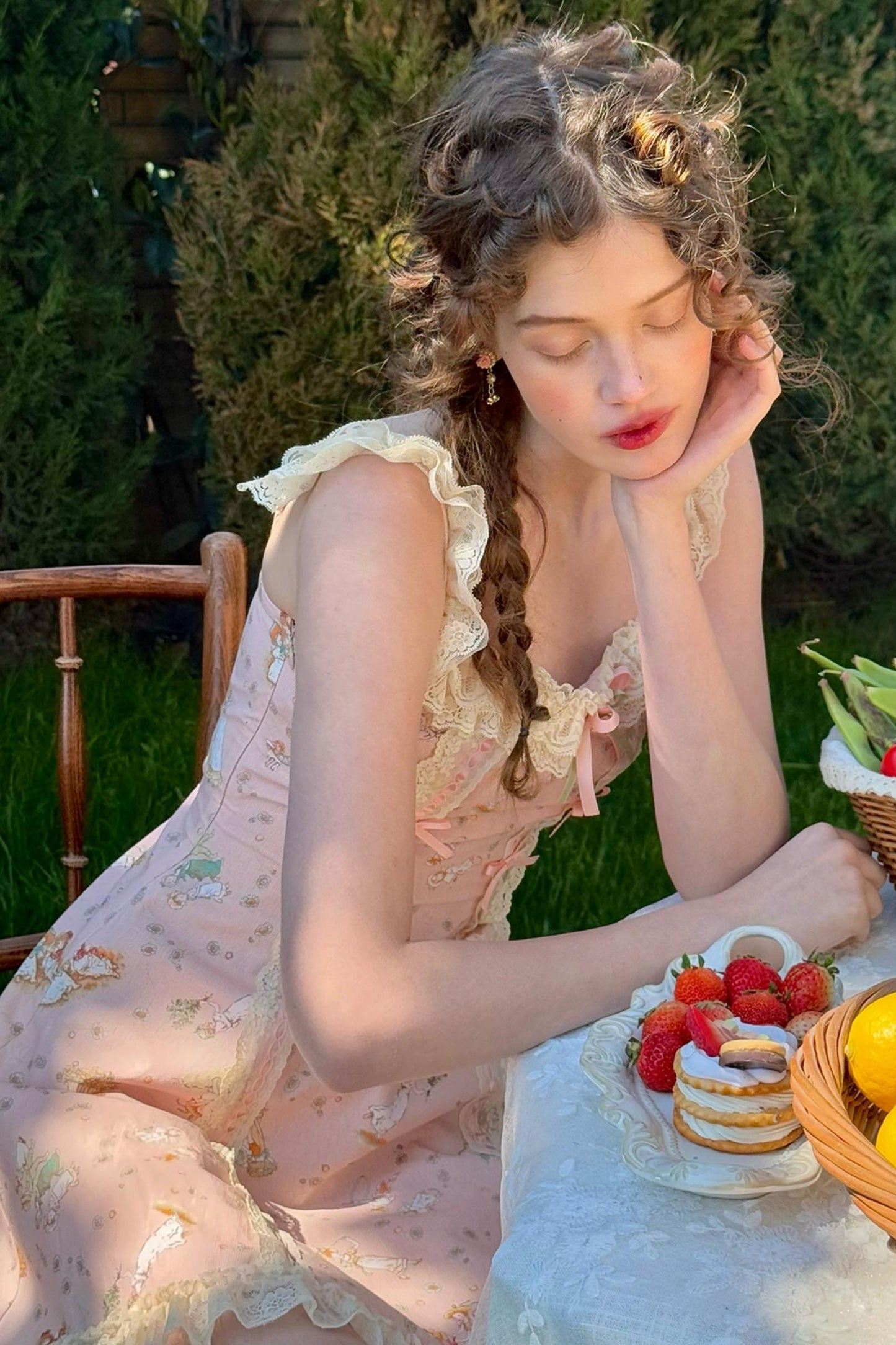 Pink Almond Lace Halter Dress