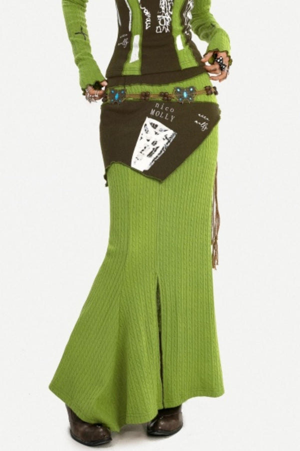 Green Off-Shoulder Top Skirt Set-Up