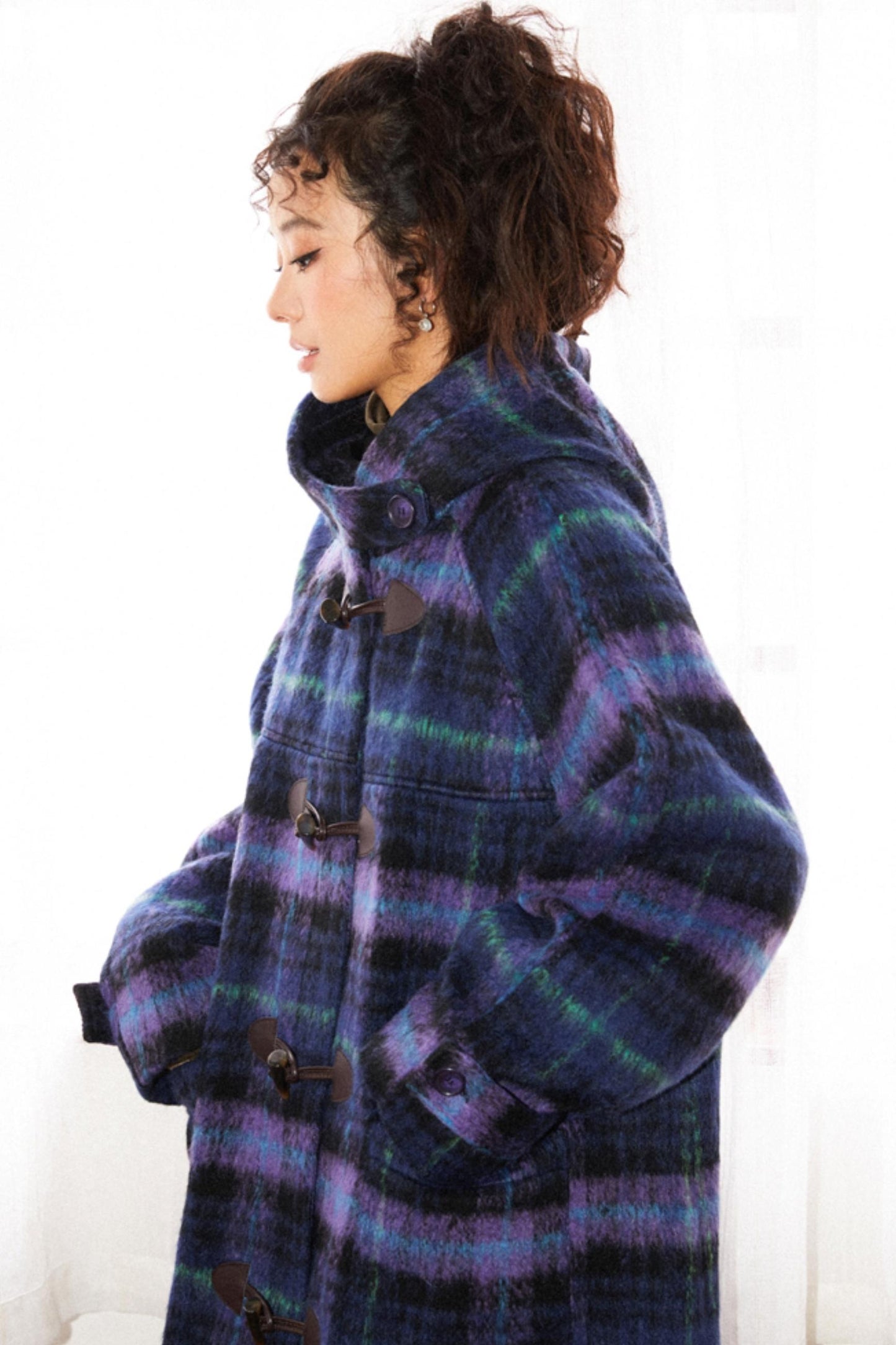 Retro Check Wool Coat Dress