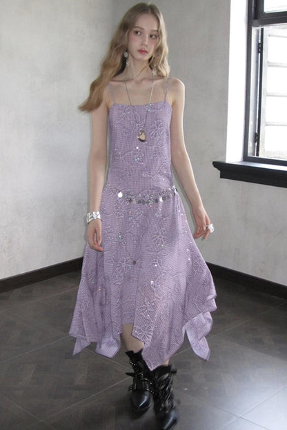 Sequin Embroidered Plaid Dress