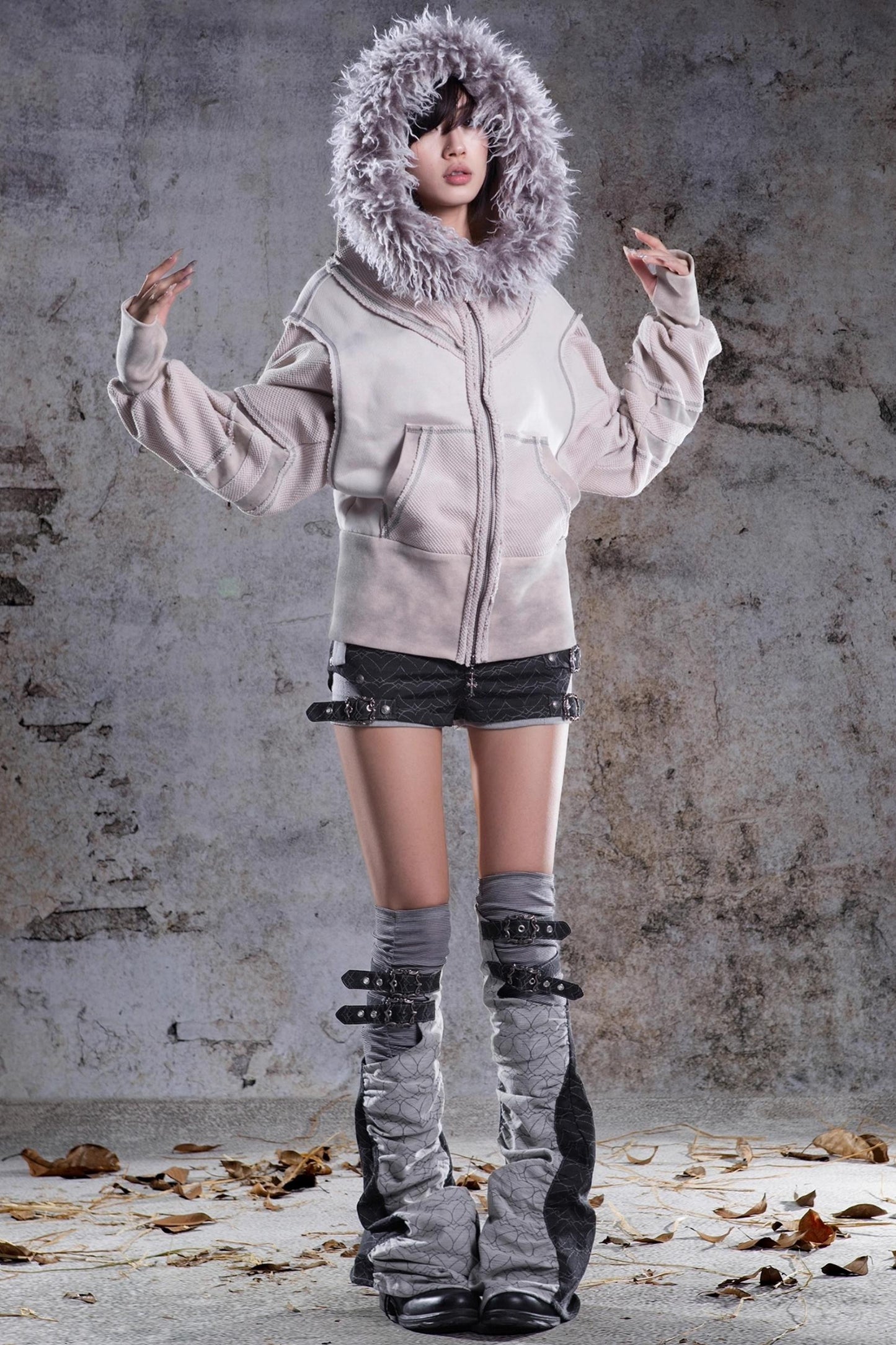 Vintage Lantern Sleeve Hooded Jacket