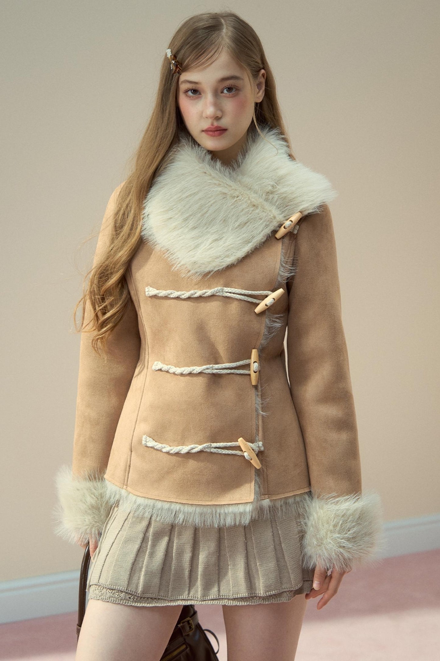 Vintage Khaki Pink Suede Fleece Jacket