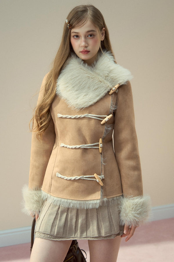 Vintage Khaki Pink Suede Fleece Jacket