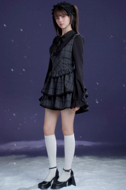 Kariertes Lolita-Winterkleid