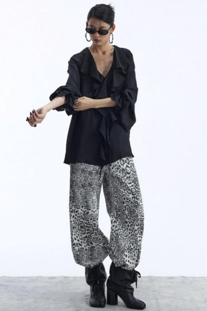 Draped V-Neck Ruffle Top