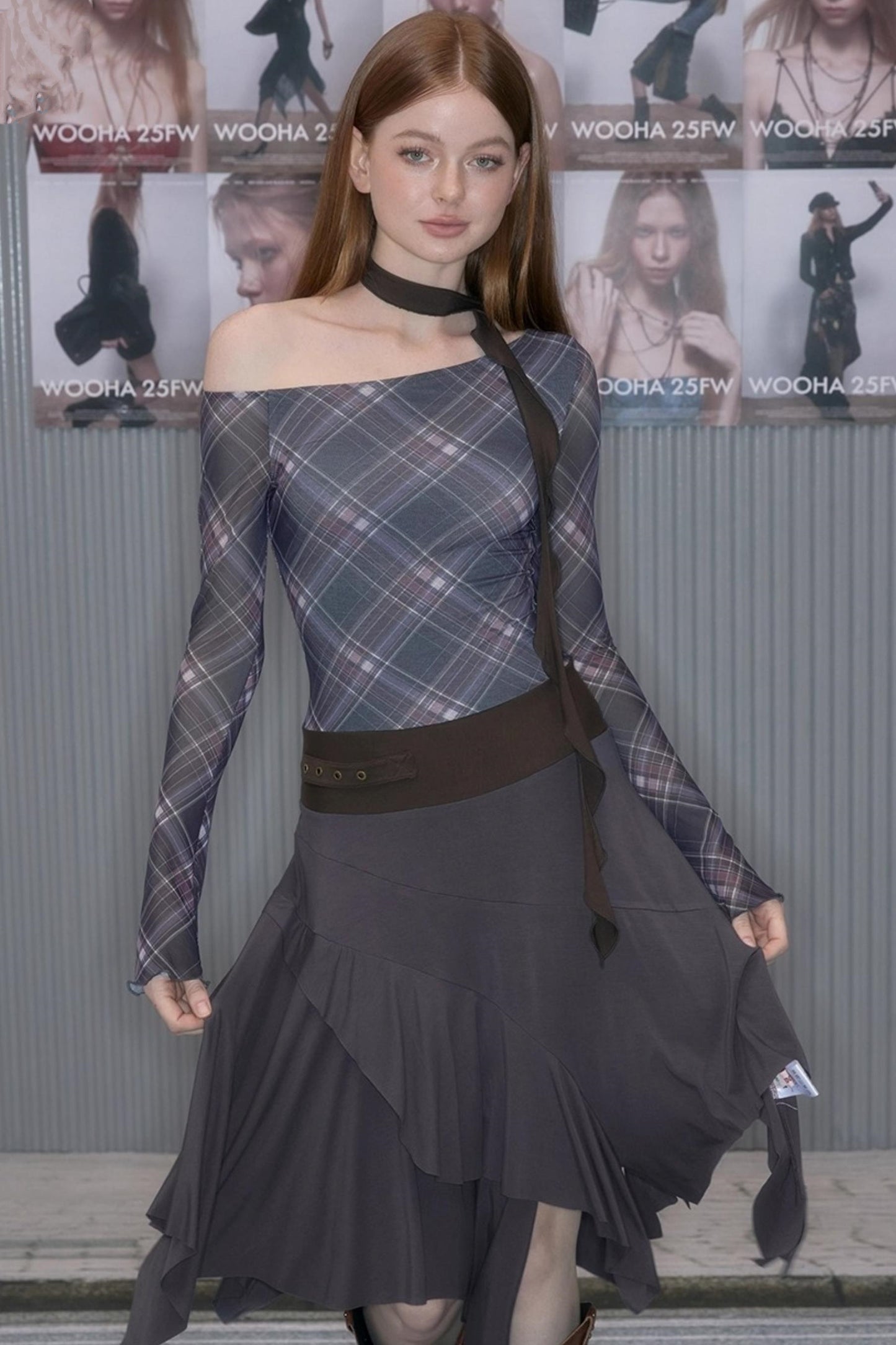 Plaid Patchwork One-Shoulder Dress