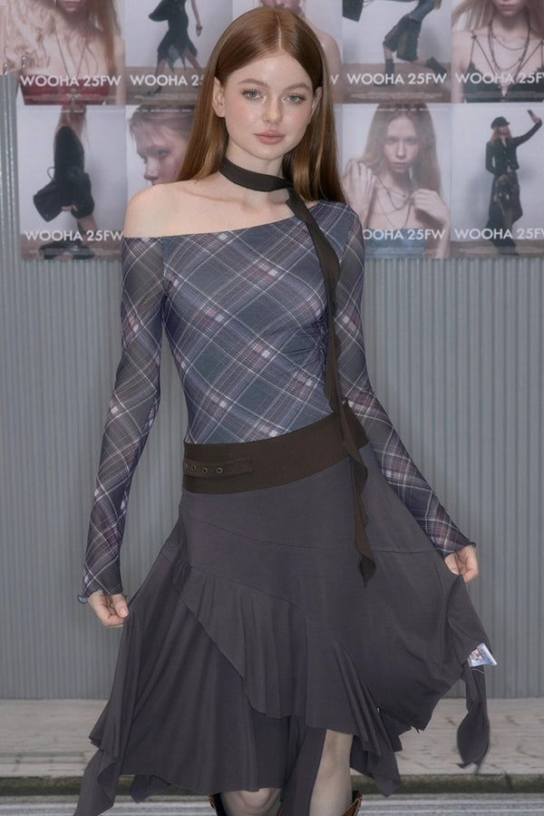 Plaid Patchwork One-Shoulder Dress