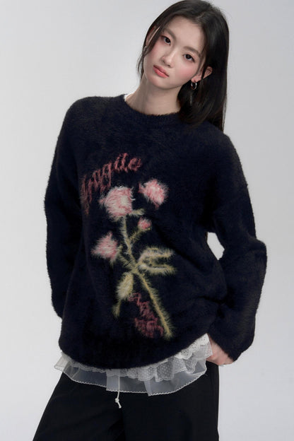 Mink Rose Fluffy Sweater