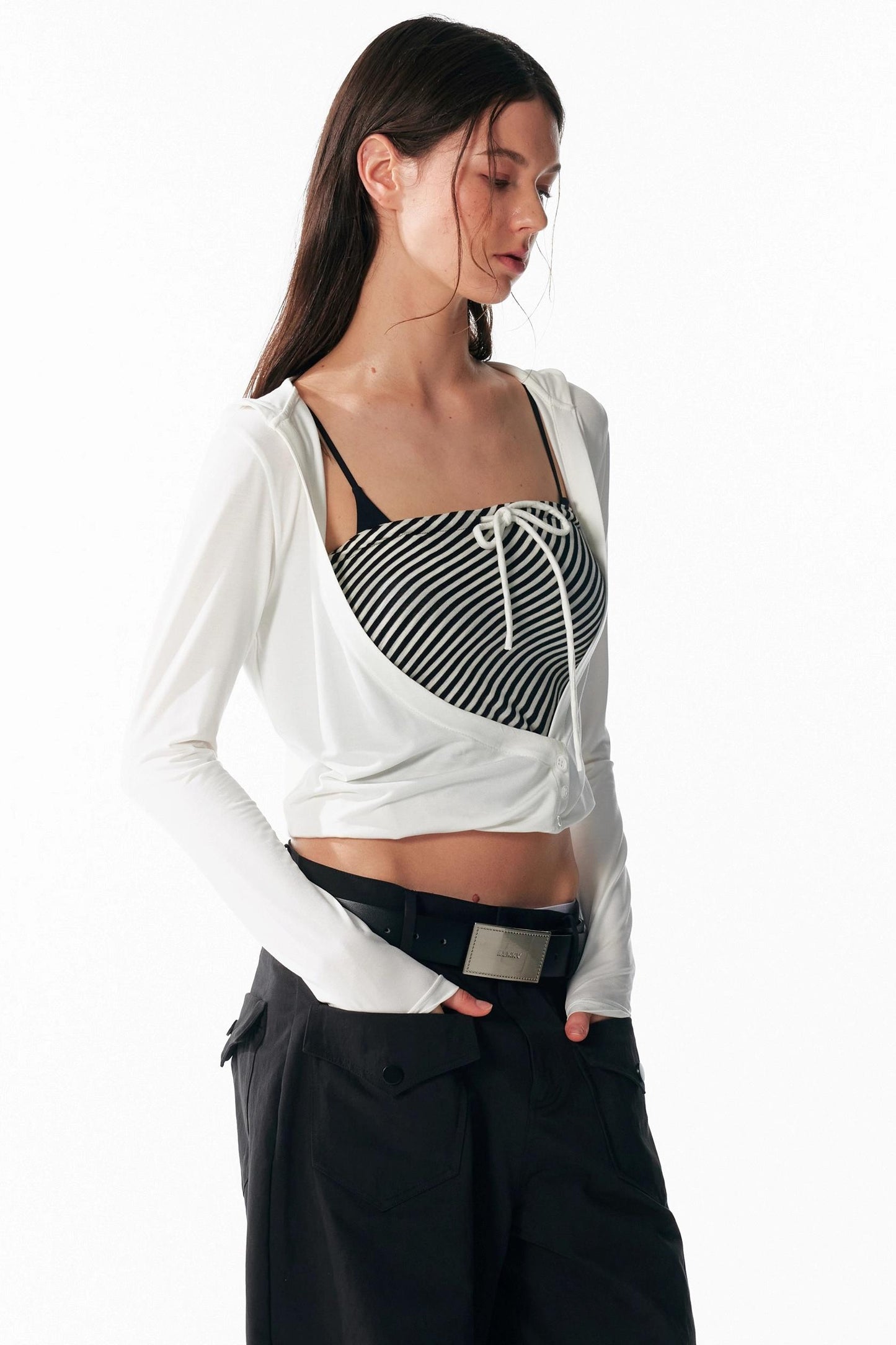 Slim Lace-Up Hooded Long Sleeve Base Shirt