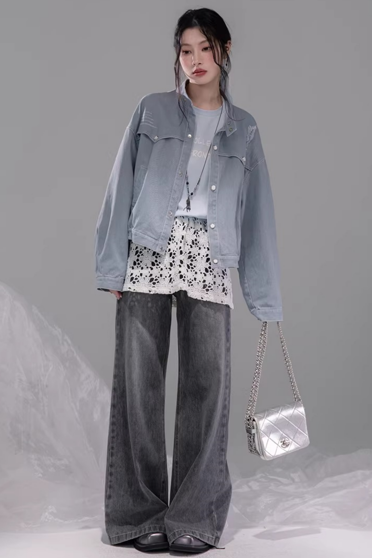 Distressed Rock Denim Jacket Set-Up