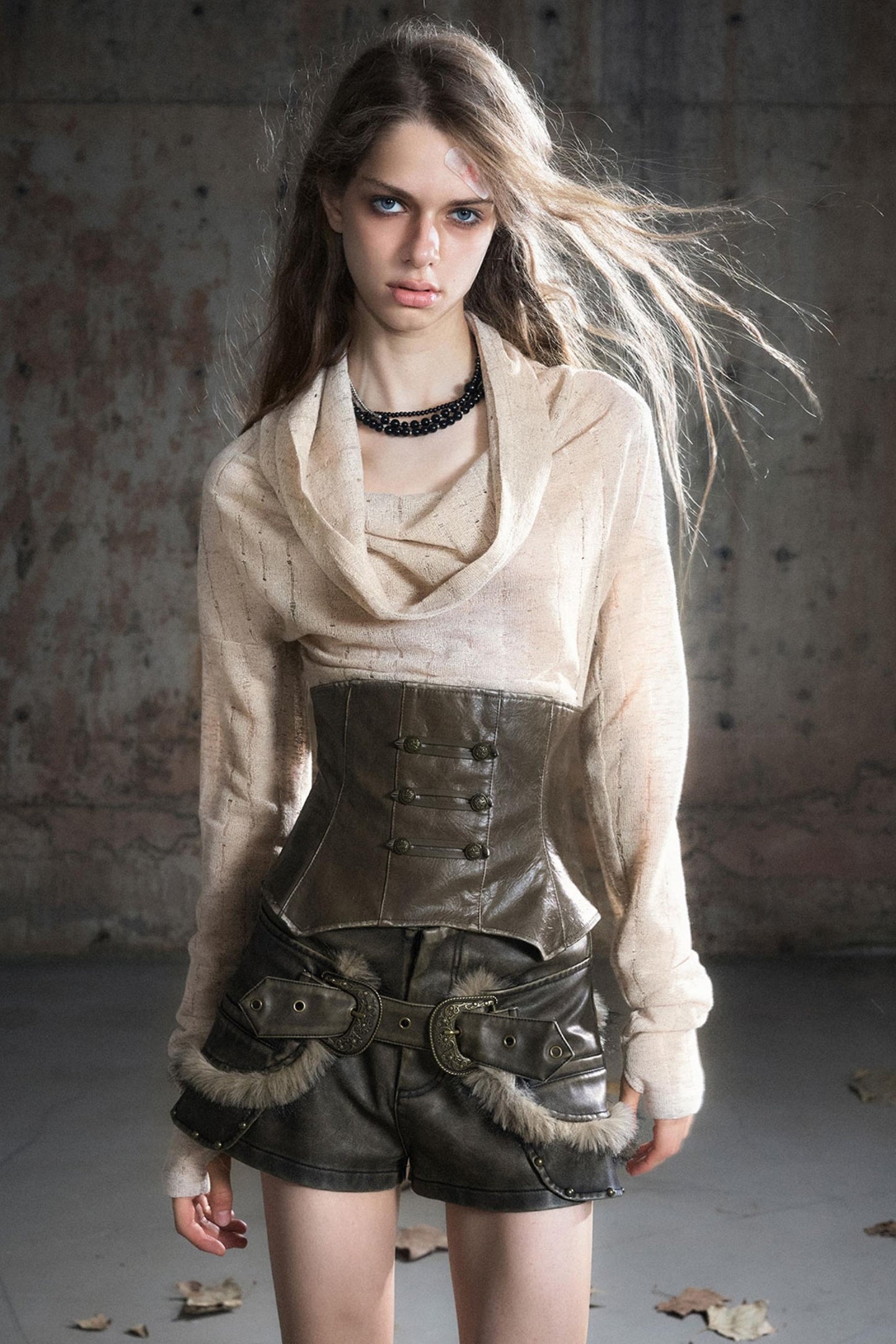 Vintage Leather Knitted Slim Top