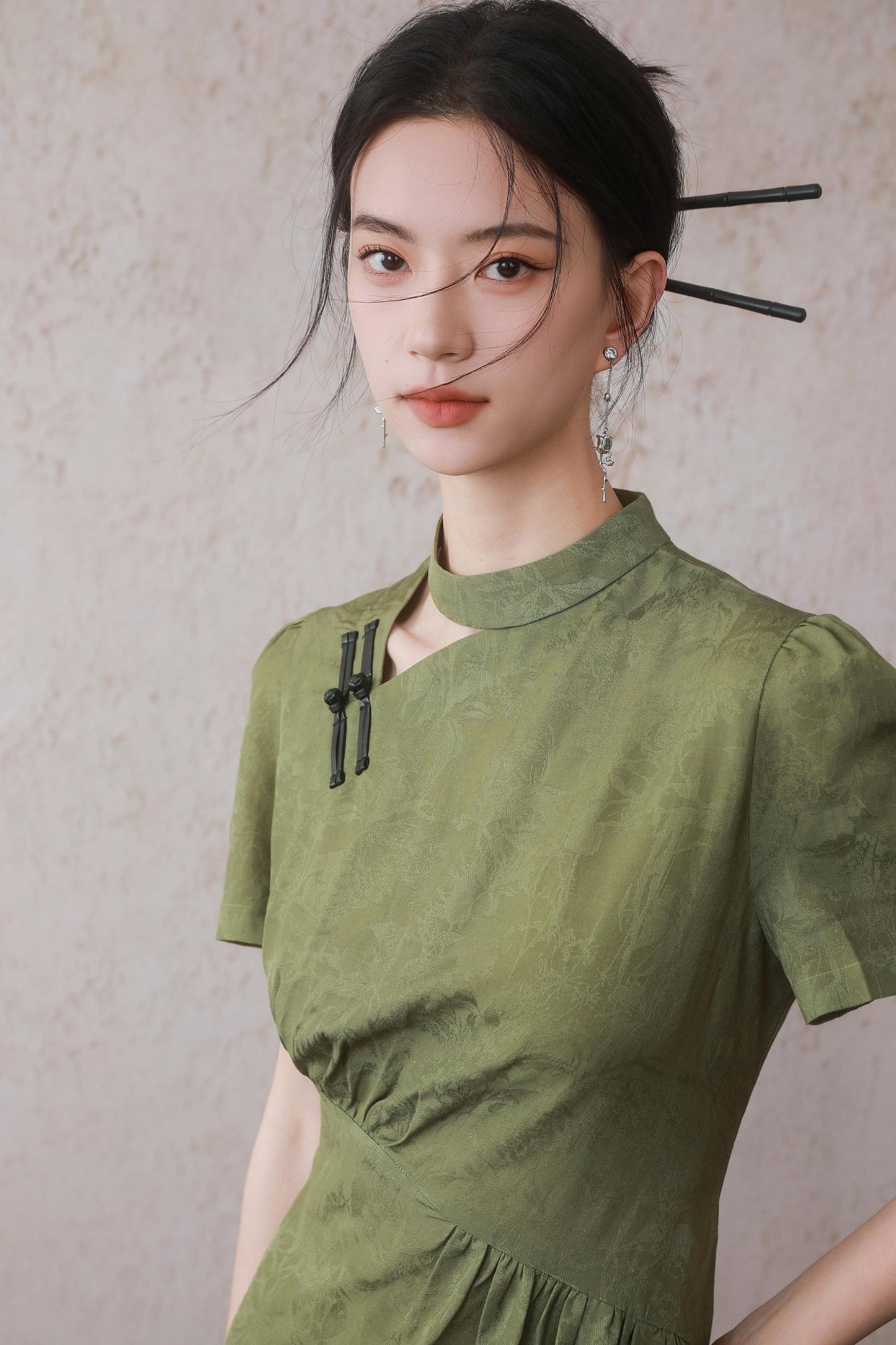 Plum Green Button Dress