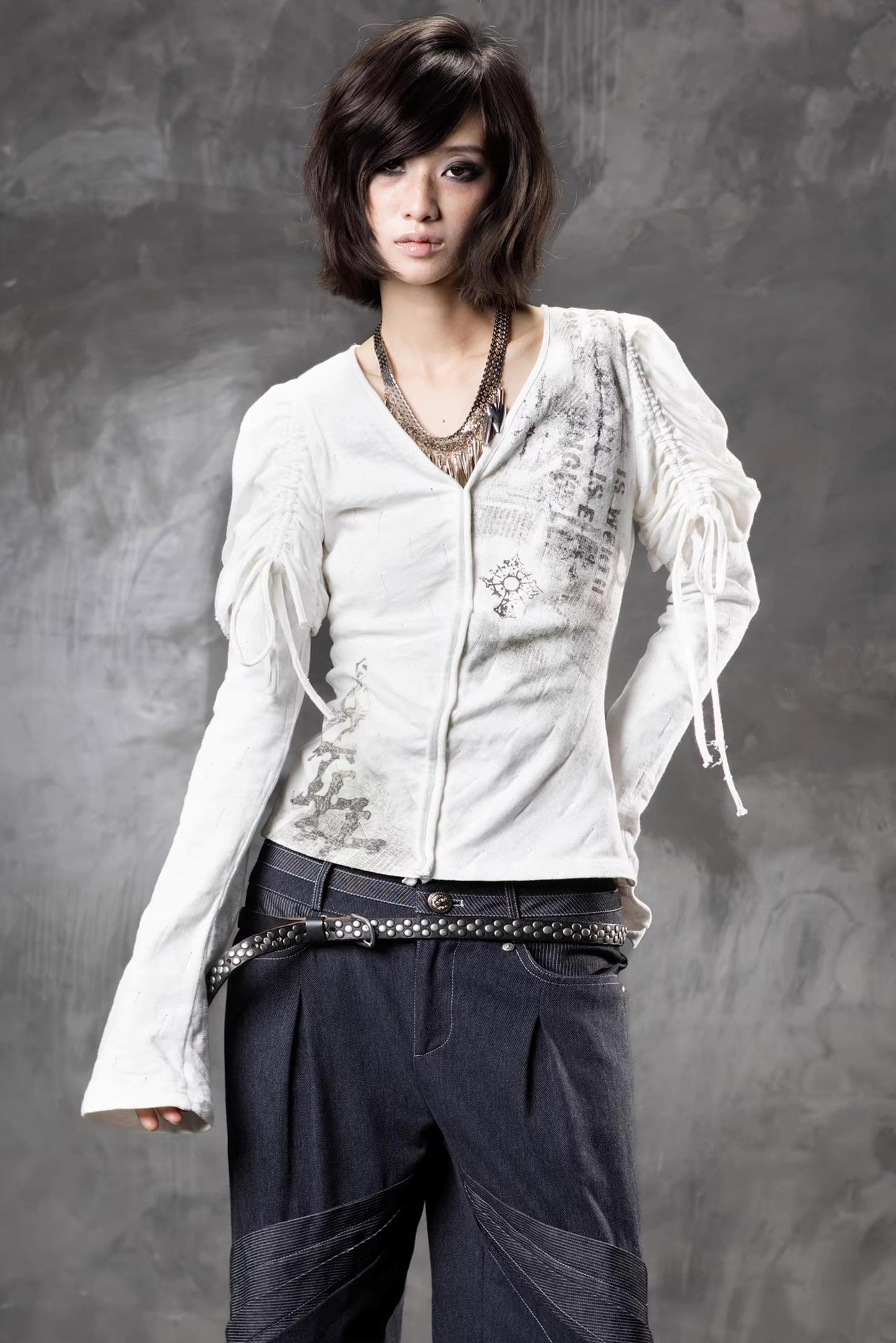 Printed Puff Sleeve Knit Top