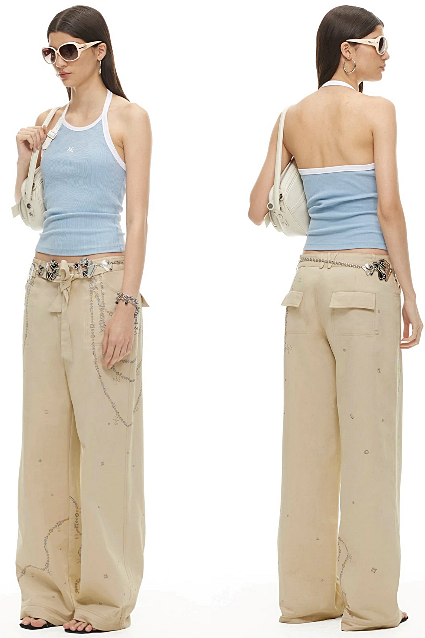 Wolkenweiche Twillhose mit Rautenmuster und weitem Bein